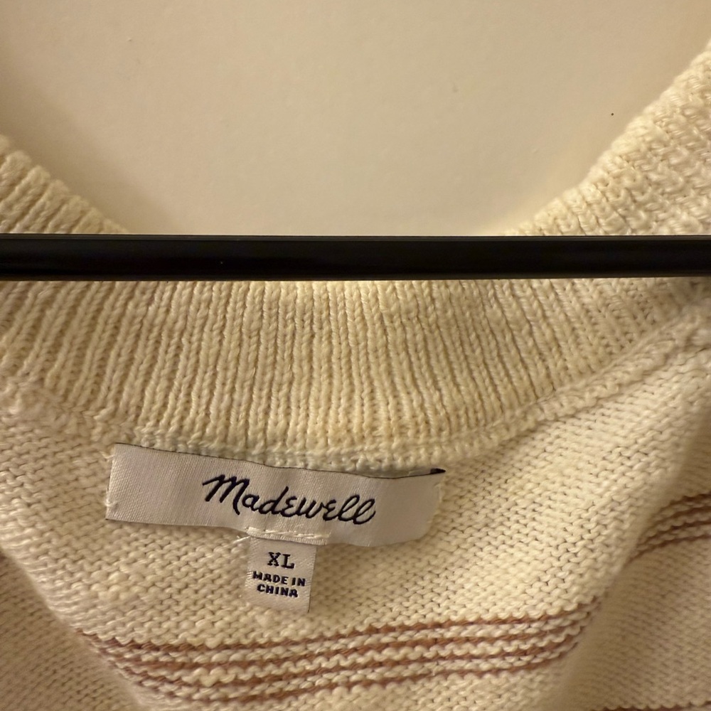 Madewell Cream and Brown Short Sleeve Striped Cardigan - Picture 2 of 3